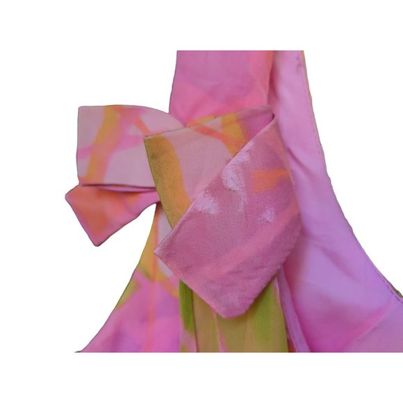 Dress 1960-75 Go Go Union Made Pink Green Psychedelic Bows Flowy - Picture 9 of 15